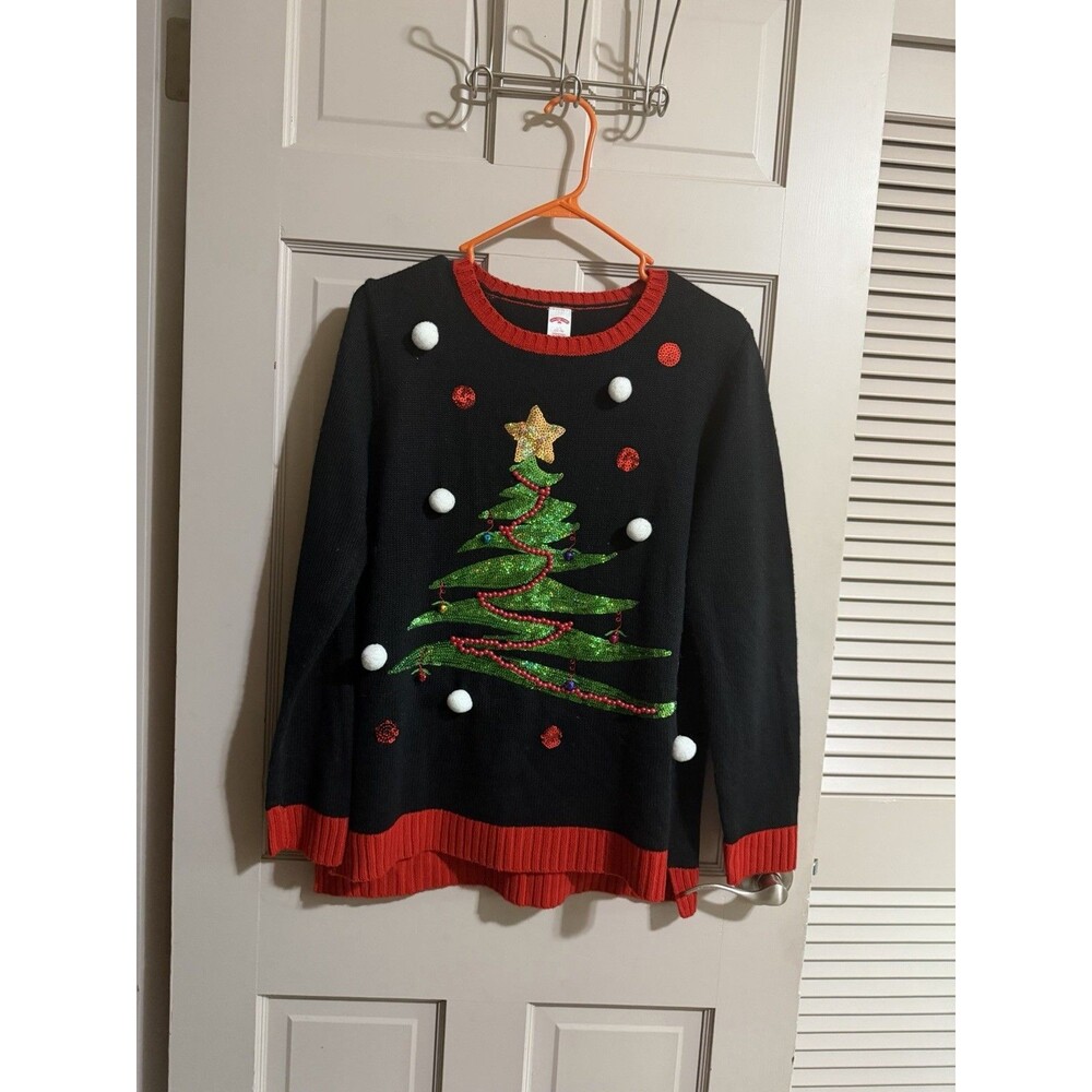 Holiday Time Women's Stars and Loops Christmas Tree Sweater Size Large